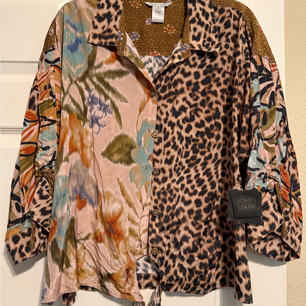 John Mark Vibrant Animal and Floral Print Blouse